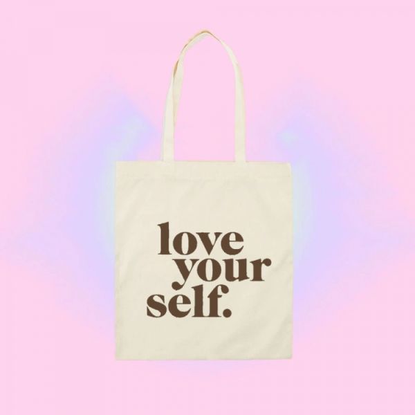 Эко сумка шоппер с принтом love your self 39х34 см (Бежевый)