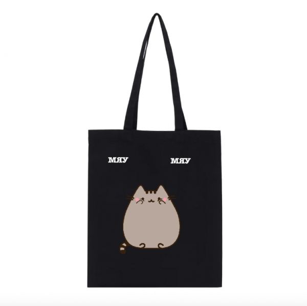 Эко сумка шоппер с принтом Pusheen The Cat Кот Пушин   39х34 см (Черный)