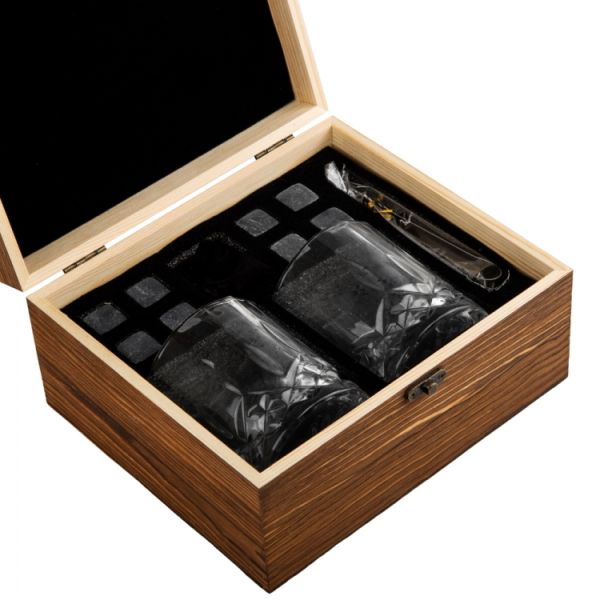 Подарочный набор Whisky Stones для мужчин, 8 шт камней + 2шт бокала Коробка деревянная, щипцы, подставки